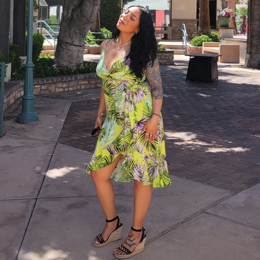 Tropical style wrap dress